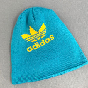 Adidas Beanie Ski Hat Adult OS Teal Yellow 3 leaf Logo Knit Thermal Snowboad Cap
